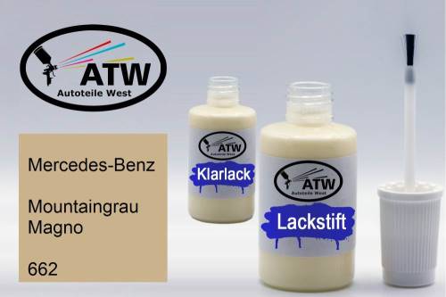 Mercedes-Benz, Mountaingrau Magno, 662: 20ml Lackstift + 20ml Klarlack - Set, von ATW Autoteile West.